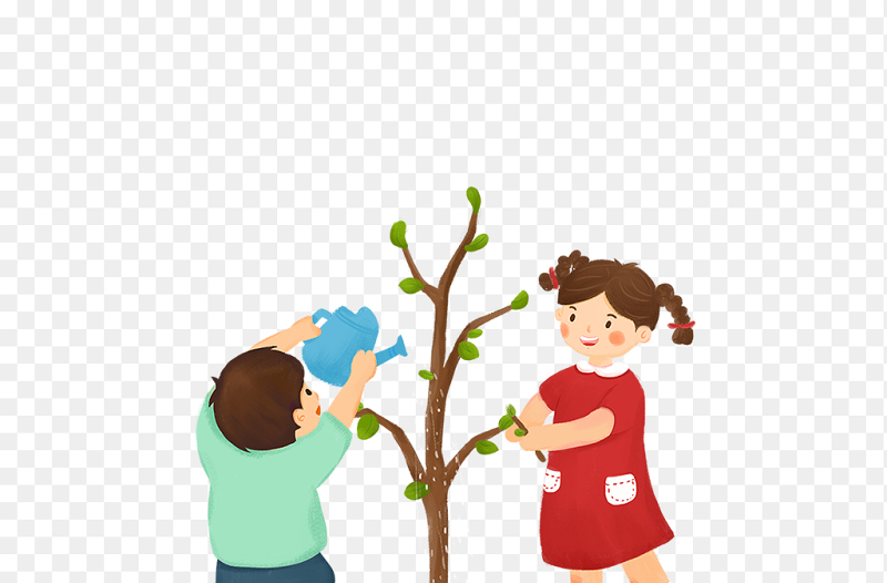 与小伙伴一起植树浇水植树节免抠元素苏此