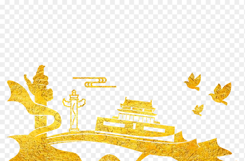 金色创意天安门剪影华柱华表柱和平鸽装饰党政免抠元素素材