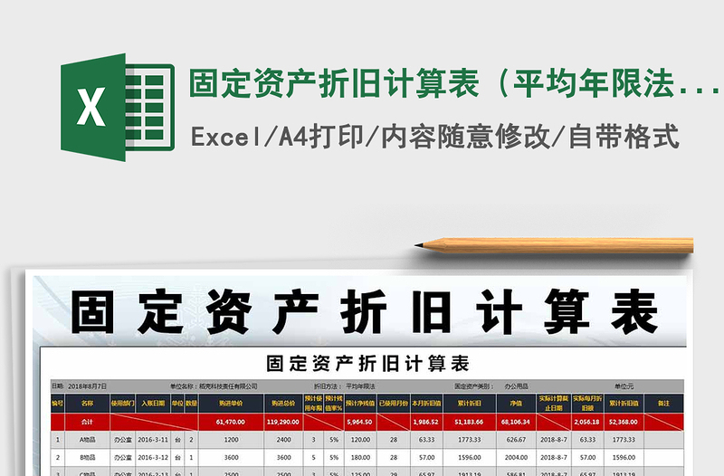 2021年固定资产折旧计算表（平均年限法）免费下载