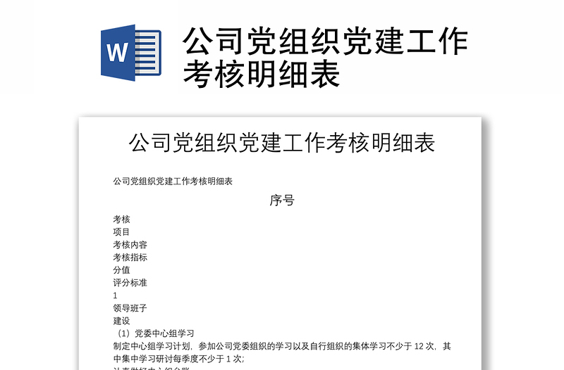 公司党组织党建工作考核明细表