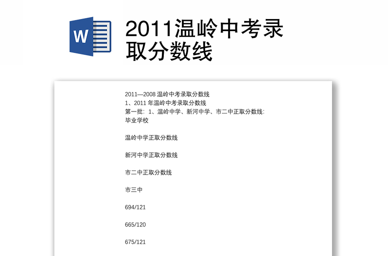 2011温岭中考录取分数线