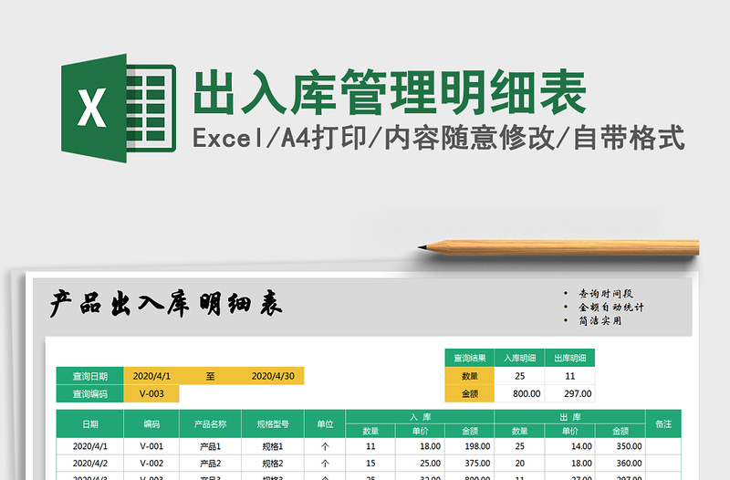 2022年出入库管理明细表免费下载