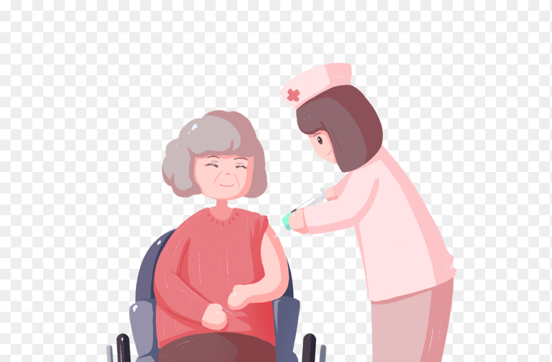 创意温馨护士给老人打疫苗插画风职业人物免抠元素素材