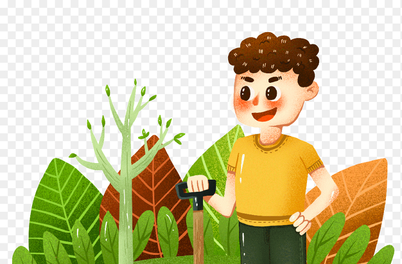 卡通插画植树的小男孩植树节免抠元素素材