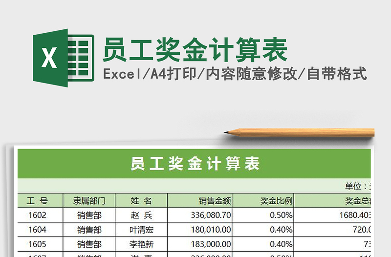 2021年员工奖金计算表免费下载