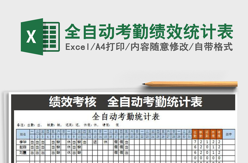 2021年全自动考勤绩效统计表免费下载