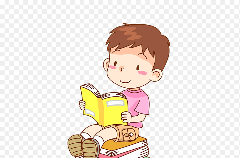 可爱插画在书堆上阅读的小男孩免抠元素素材