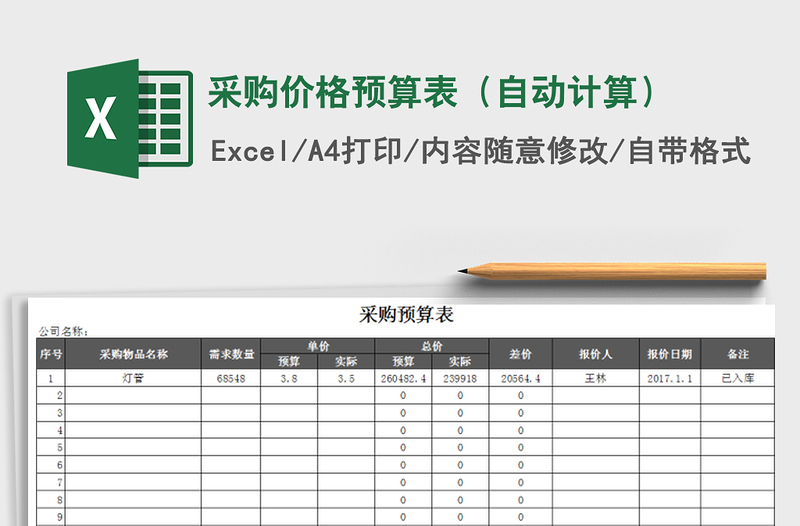 2021年采购价格预算表（自动计算）