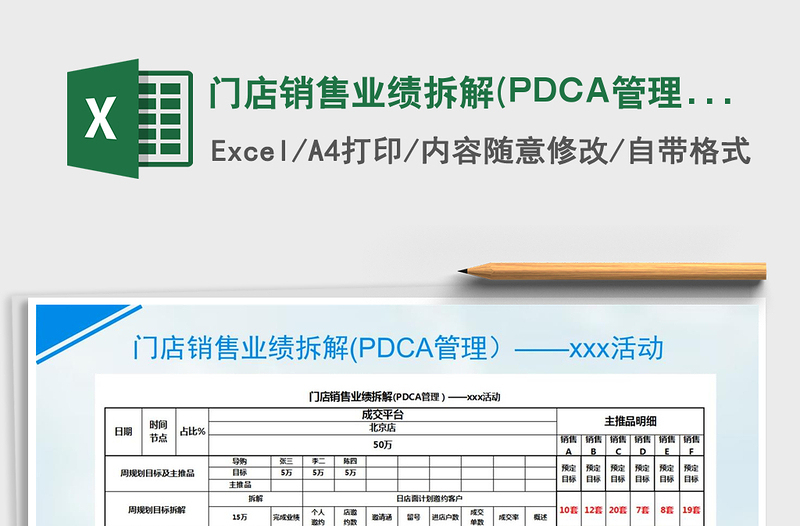 门店销售业绩拆解(PDCA管理）免费下载