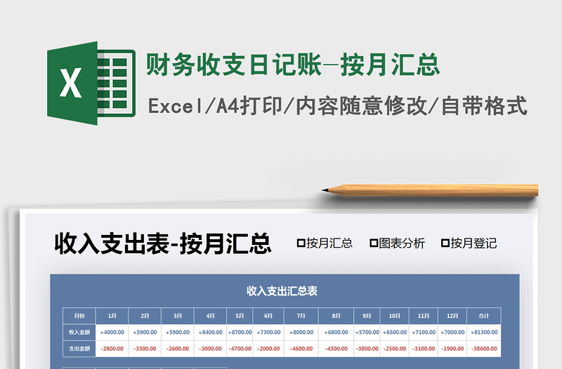 2021年财务收支日记账-按月汇总