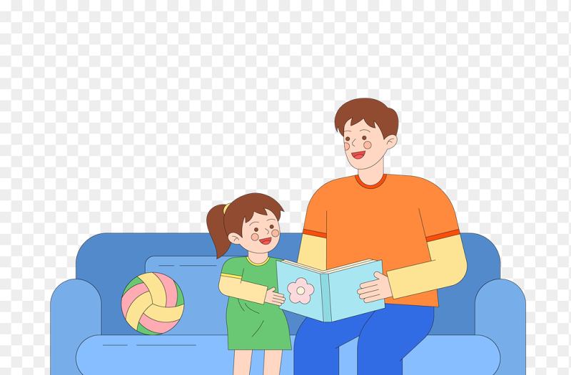 创意温馨插画父女亲子阅读时光免抠元素素材