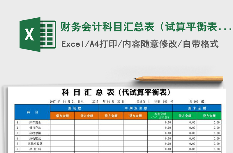 2021年财务会计科目汇总表（试算平衡表）