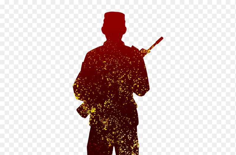 暗红色士兵军人正面站立金色光点装饰剪影党政免抠元素素材