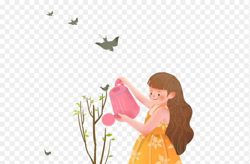 创意插画植树的小女孩植树节免抠元素素材