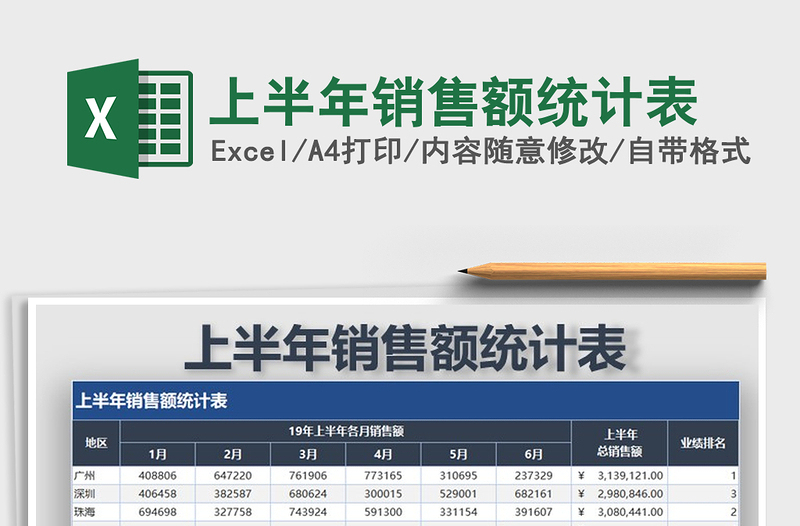 2021年上半年销售额统计表