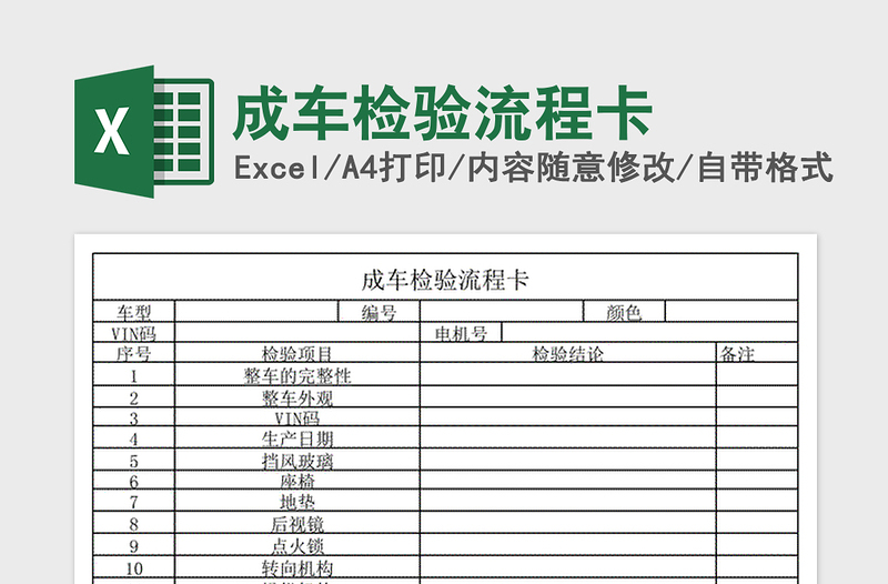 2021年成车检验流程卡