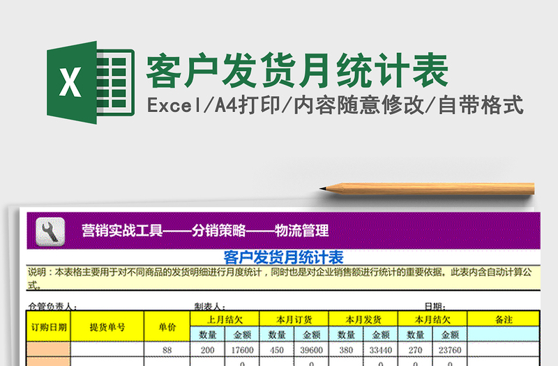 2021年客户发货月统计表免费下载