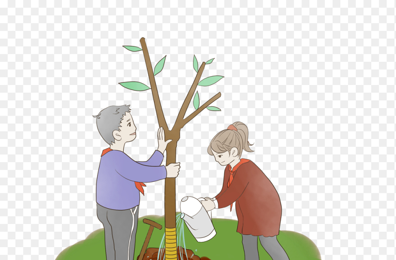 少先队员植树浇水植树节免抠元素素材