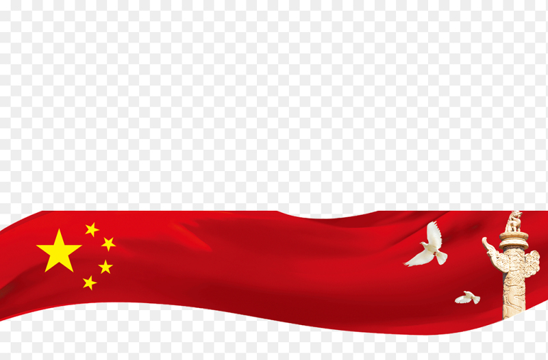 红色党政风飘带华柱国旗飞扬的和平鸽装饰免抠元素素材