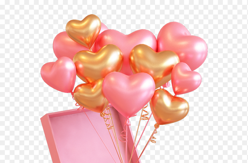 粉色金色爱心气球礼盒装饰礼物浪漫情人节免抠元素素材