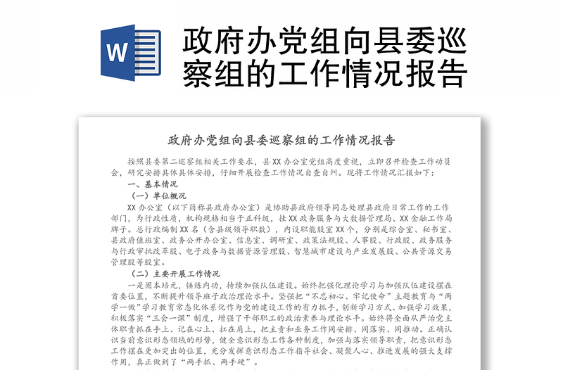 政府办党组向县委巡察组的工作情况报告