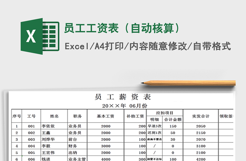 2021年员工工资表（自动核算）