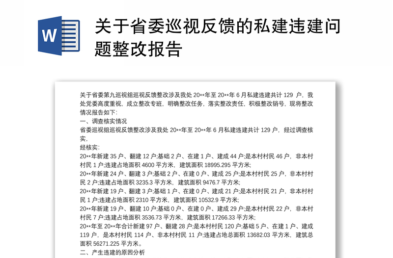 关于省委巡视反馈的私建违建问题整改报告