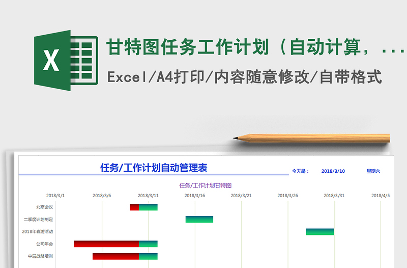 2021年甘特图任务工作计划（自动计算，可扩展，工作汇报）