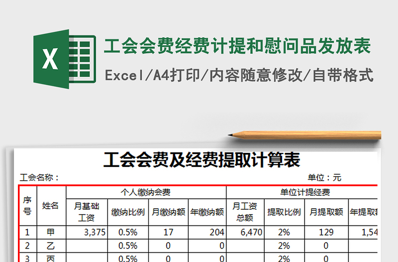 2021年工会会费经费计提和慰问品发放表免费下载