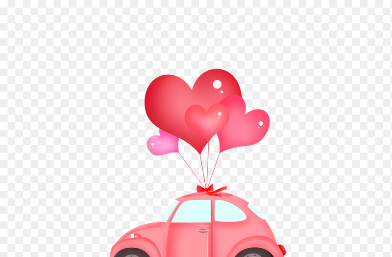 粉色爱心小汽车爱心气球装饰情人节免抠元素素材