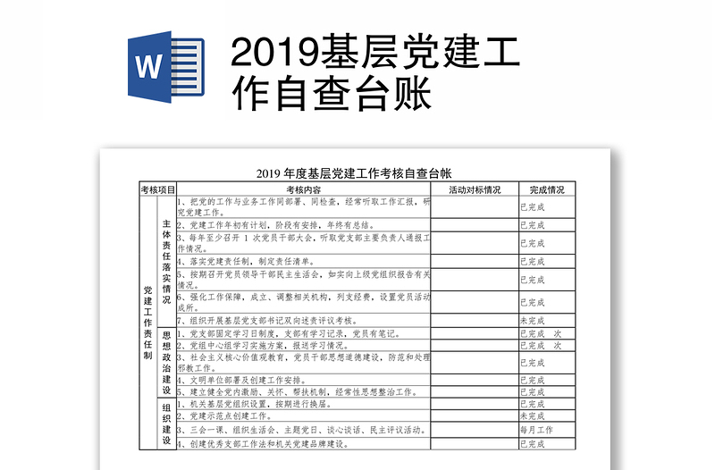 2019基层党建工作自查台账