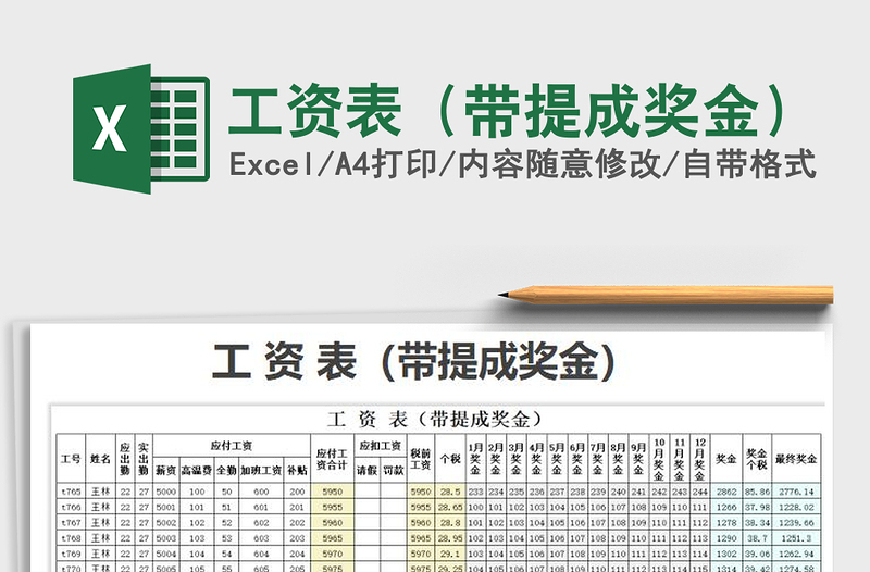 2021年工资表（带提成奖金）