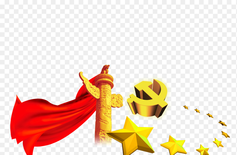华柱华表柱与党徽金色五角星环绕装饰党政免抠元素素材