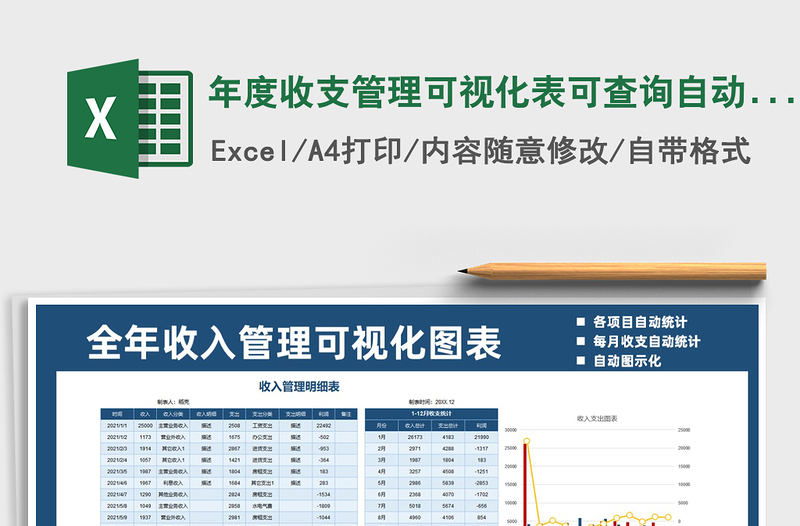 2021年年度收支管理可视化表可查询自动统计