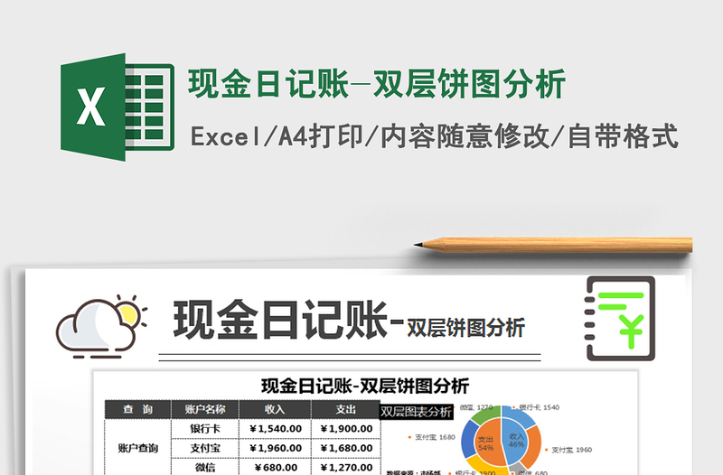 2022年现金日记账-双层饼图分析