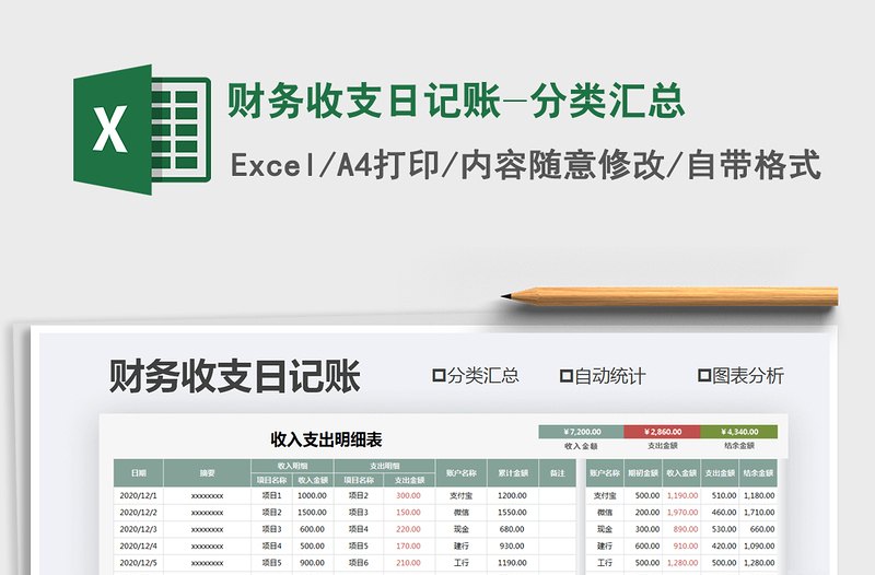 2021年财务收支日记账-分类汇总