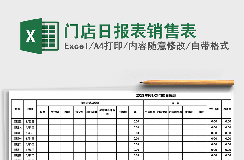 2021年门店日报表销售表