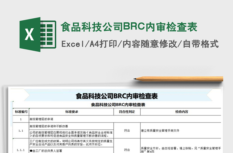 2022食品科技公司BRC内审检查表免费下载