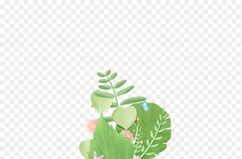绿色创意精致植物花草蝴蝶装饰免抠元素素材