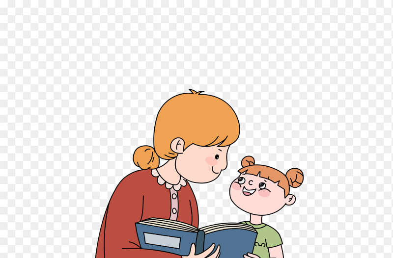卡通可爱亲子妈妈陪伴孩子阅读免抠元素素材