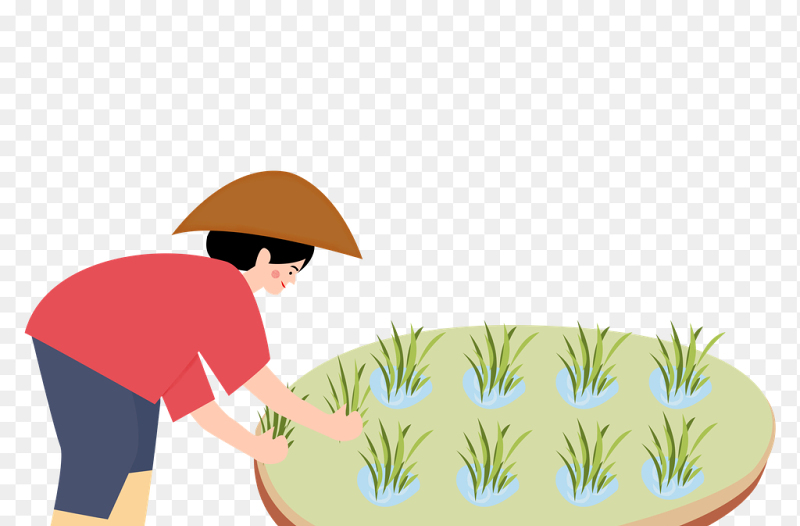 卡通人物农民插秧种植谷雨中国传统二十四节气谷雨时节主题素材免抠元素