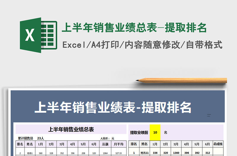 2021年上半年销售业绩总表-提取排名