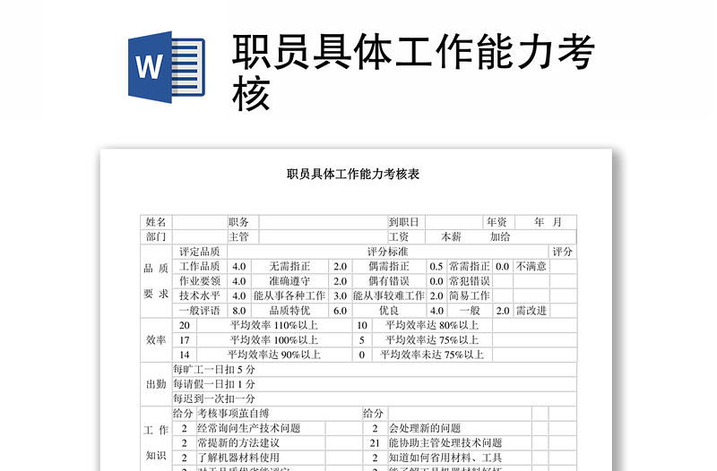 职员具体工作能力考核