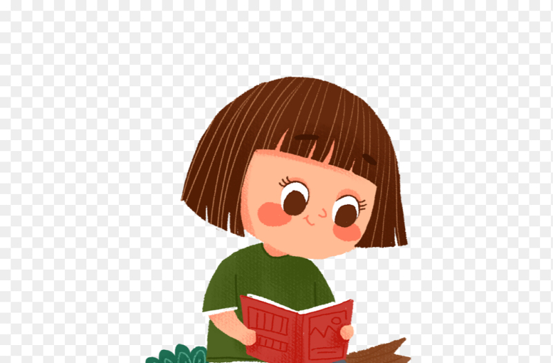 可爱卡通分在户外阅读的小女孩免抠元素素材