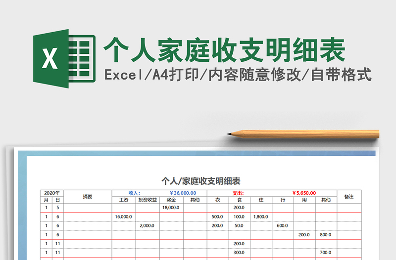 2021年个人家庭收支明细表