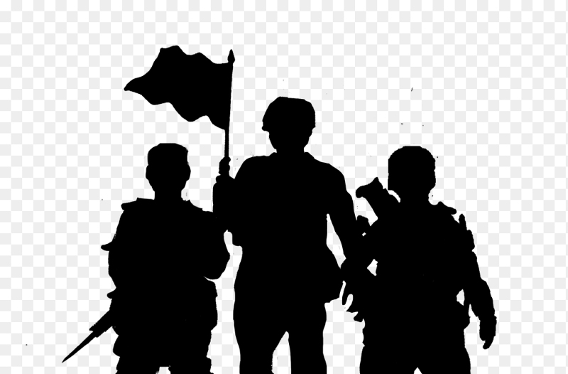 黑色士兵军人举着旗帜前进剪影党政免抠元素素材