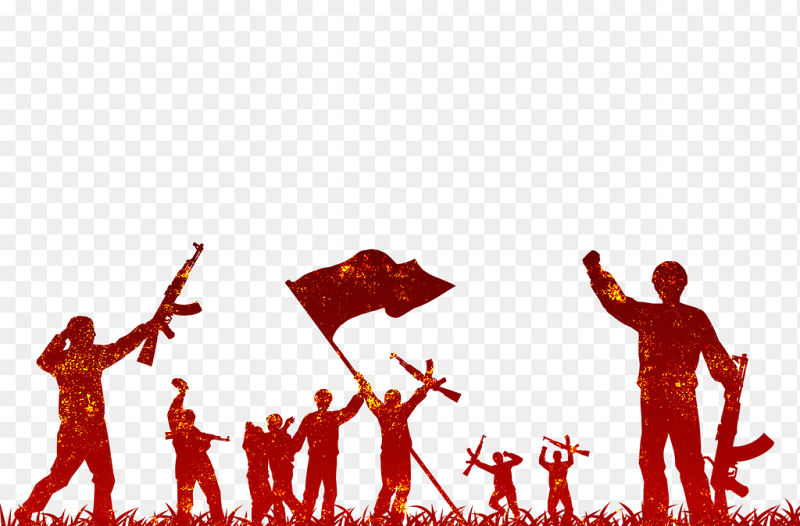 人物士兵军人高举旗帜握拳剪影免抠党政元素素材