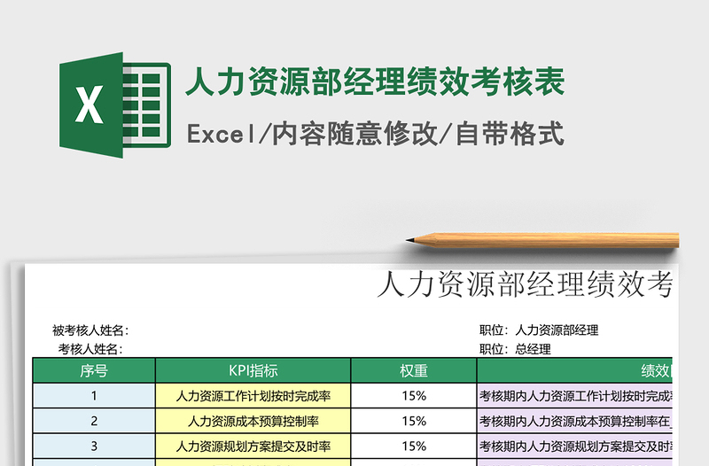 2021年人力资源部经理绩效考核表