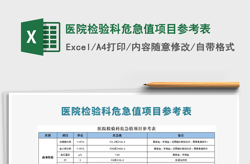 2021年医院检验科危急值项目参考表