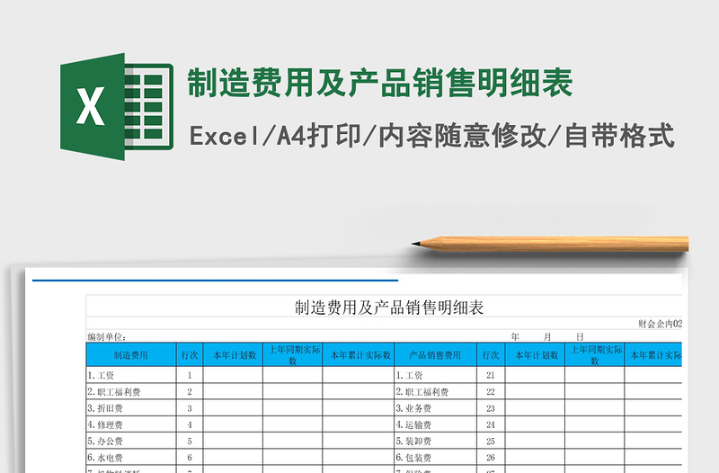 2021年制造费用及产品销售明细表